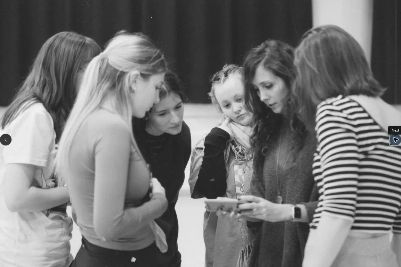 Group movement practice in rehearsal